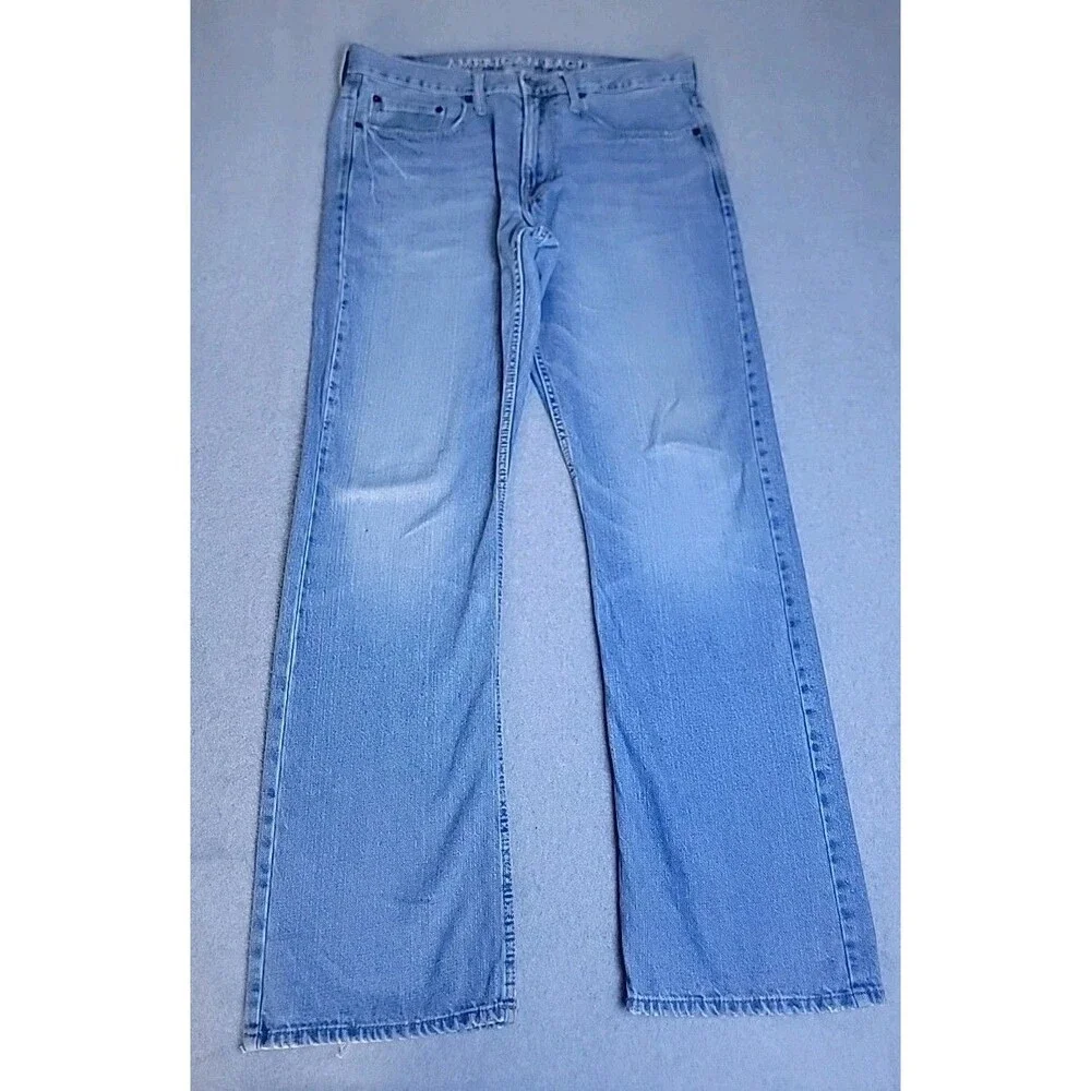 American Eagle Jeans Mens‎ 34x34 (36x33) Baggy Straight Blue Distressed Mid Rise
